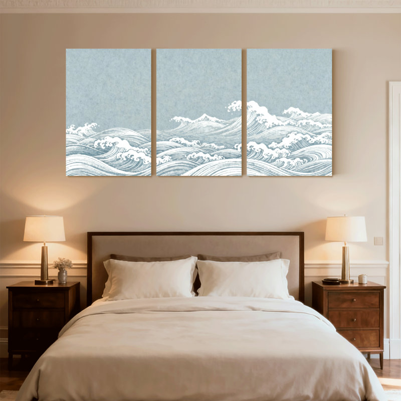 Nautique et plage, vagues de l'océan, ensemble de 3 impressions sur toile, H 24 po x l 48 po