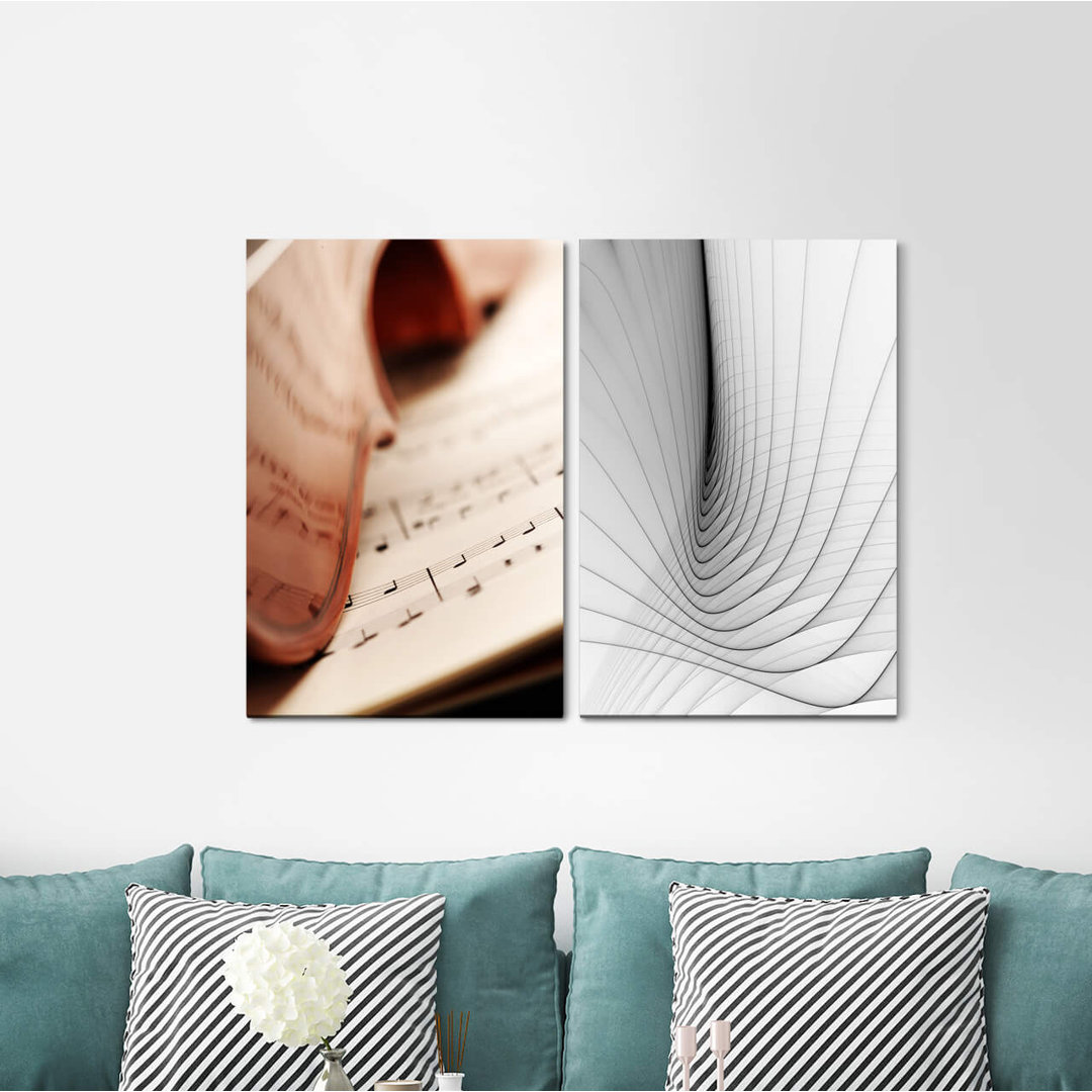 2-tlg. Leinwandbilder-Set - Grafikdruck „Violin Music Notes Sound Waves Vivaldi Classic”