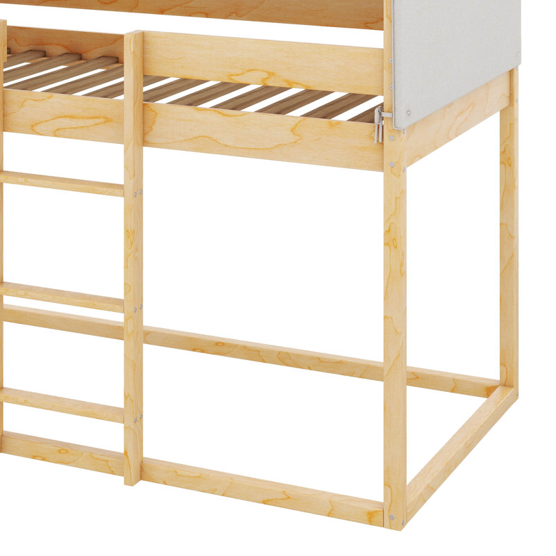 Comfy Twin-Over-Twin Wooden Bunk Bed With Cozy Tent Top, Natural
