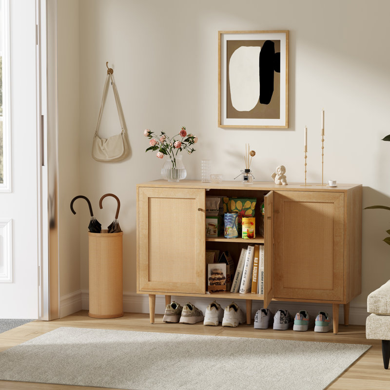 Wide 3 Door Sideboard Accent Cabinet, Oak