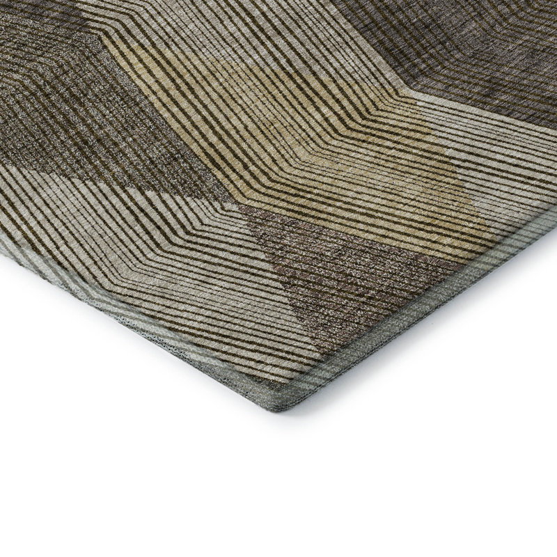 Tapis brun Prisco lavable à la machine de qualité supérieure, Rectangulaire 8 pi x 10 pi