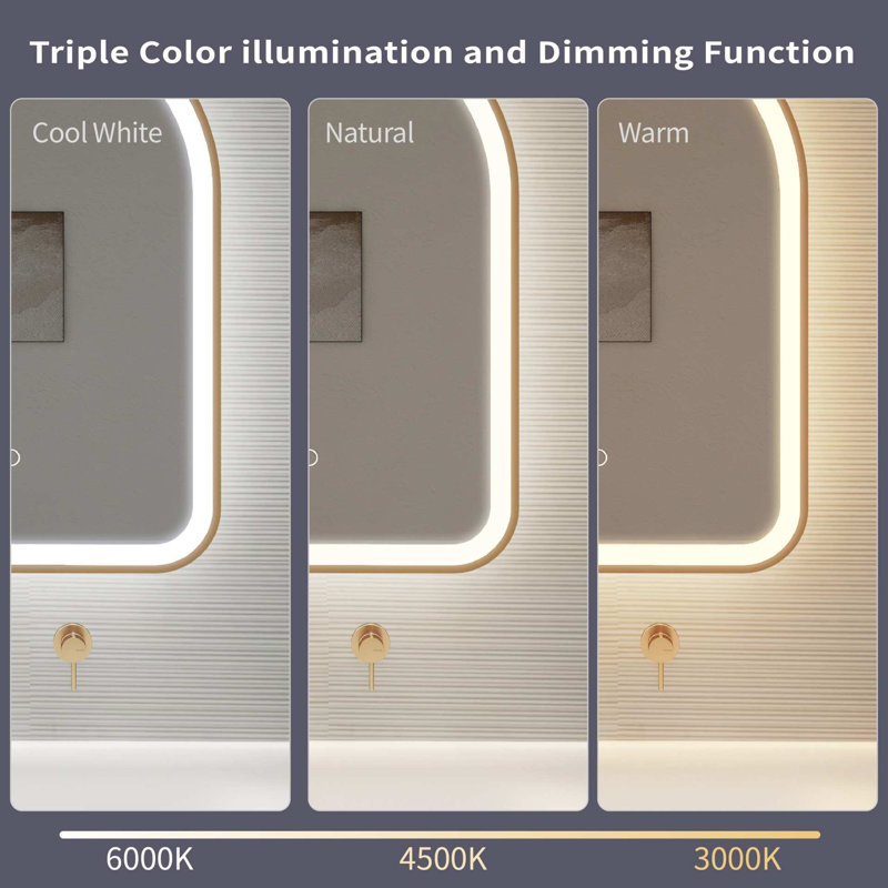 40 Inch Arch LED Front and Backlit Wall Mirror in Satin Gold, Satin Gold, 40" x 27"
