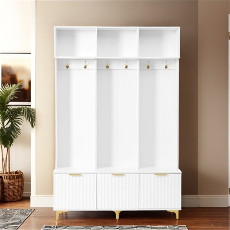 Grand portemanteau polyvalent avec banc pour le hall d'entrée et le salon, Noir et or