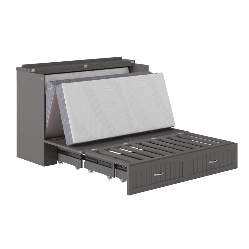 Arletha Murphy Bed Chest with 6" Mattress, Storage & Built-in Charger, Gray