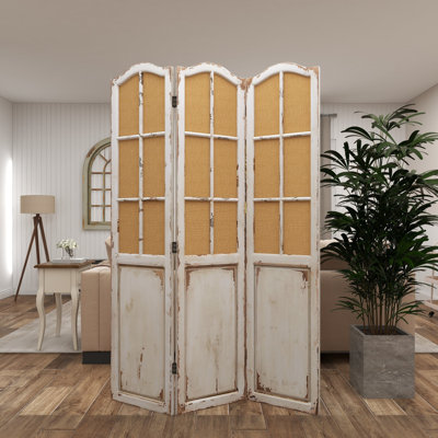 Cloison de séparation pliable à 3 panneaux en bois Bigham Beige