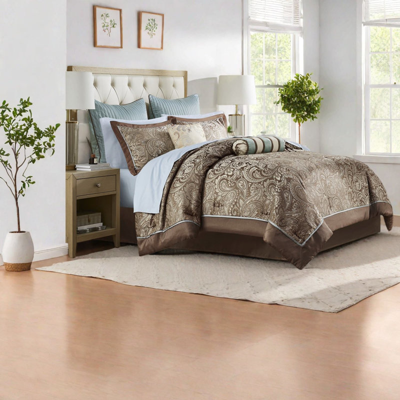 Luxurious 12 Piece Bedding Sets, Cotton Comforter King, Modern Paisley Design