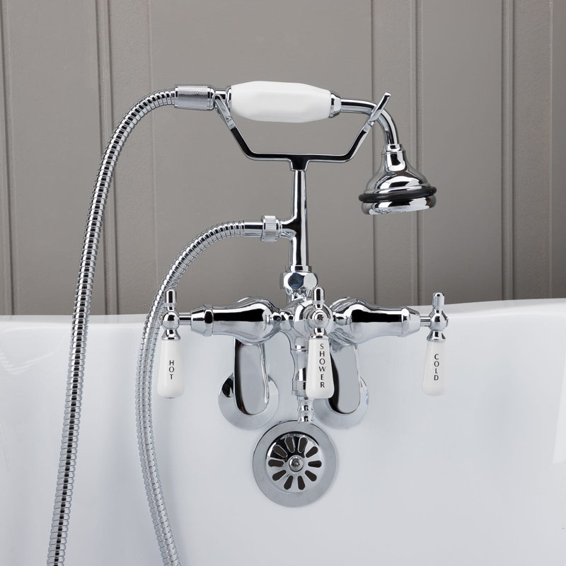 Robinet de baignoire sur pattes à 3 poignées, Chrome