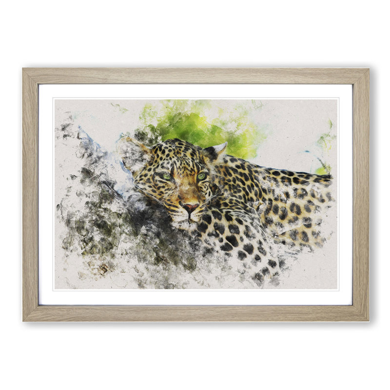 Leopard Vol.2 - Picture Frame Graphic Art, 27cm H x 36cm W x 2cm D, Oak Framed