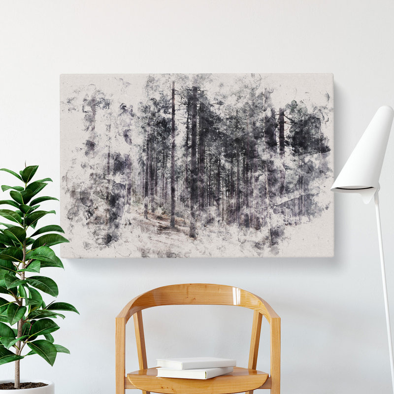 Conifer Tree Forest Vol.1 Watercolour - Wrapped Canvas Print, 60cm H x 91cm W x 3cm D