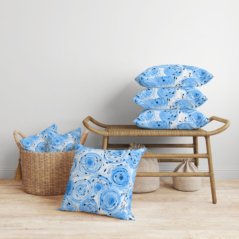 Blue Geometric Abstract Faux Suede Throw Pillow 16" x 16"