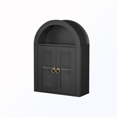 Wall Mounted Arched Cabinet with Glass Doors and Light and Adjustable Shelves