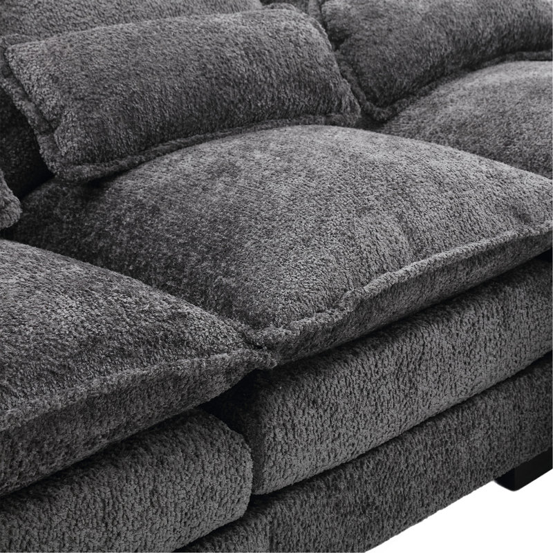 Modern Large Chenille Fabric U-Shape Sectional Sofa, Gray Boucle