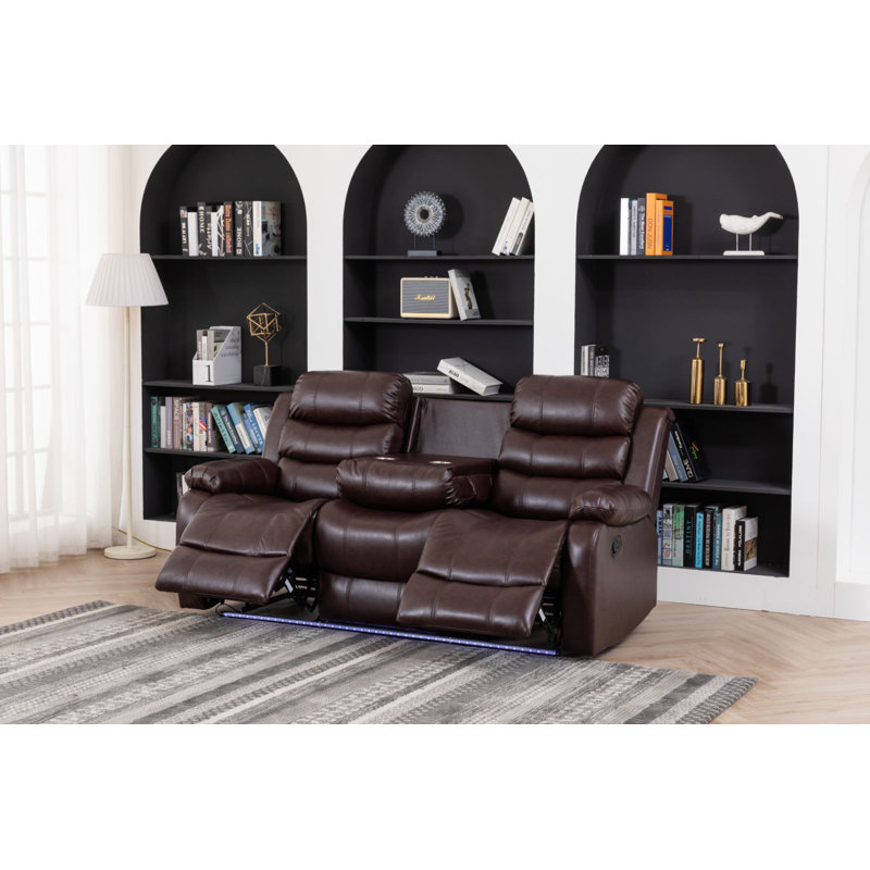 Adele 77.2'' Faux Leather Reclining Sofa, Brown