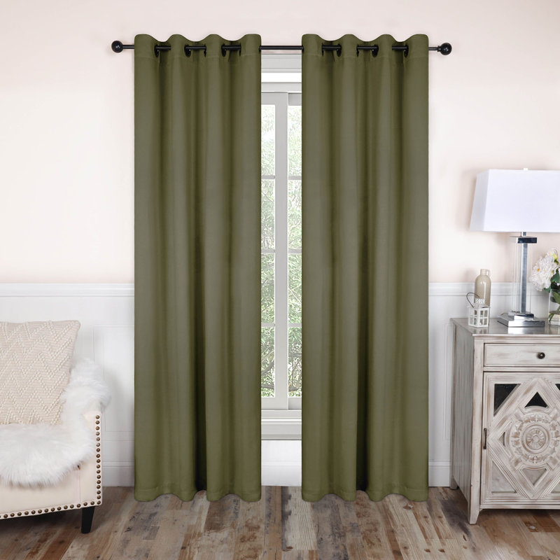 Panneau de rideau obscurcissant moderne unie Bertrand, Vert olive, L 52 po x L 63 po