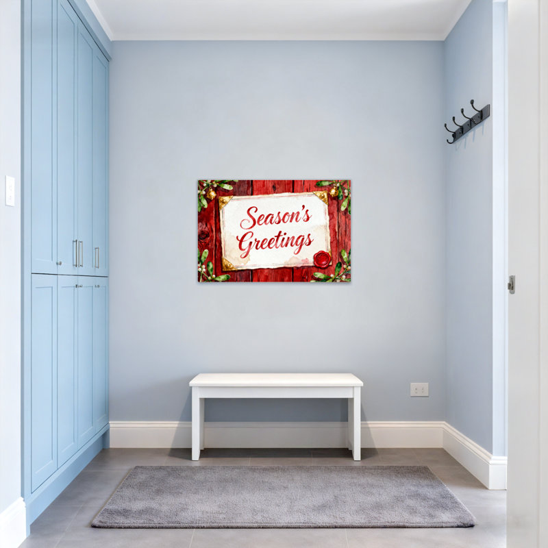 Saisons de Noël, plaque de voeux en bois avec verdure, H 20 po x l 30 po
