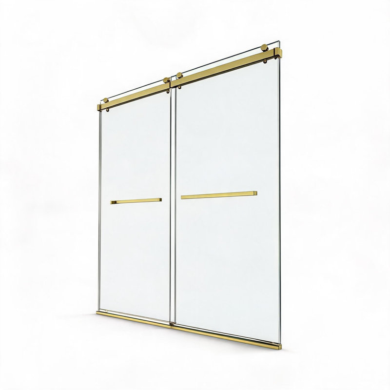 60 inch x 72 inch Gold Frameless Double Sliding Shower Door with 3/8 inch Thick Stainless Steel Tempered Glass