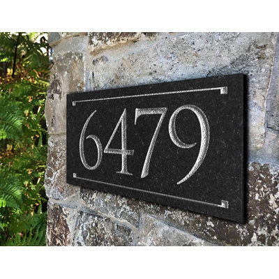 Black Granite Rectangle Trajan Engraved 1-Line Address Sign