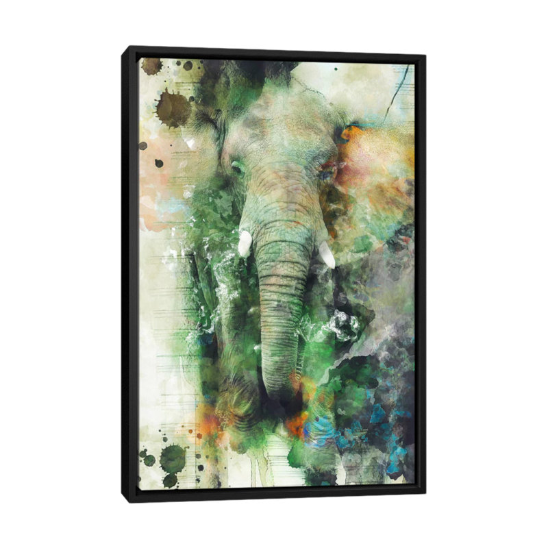 «Elephant», impression sur toile, H 26 po x l 18 po x P 1,5 po, Toile avec cadre noir, Pas de tapis