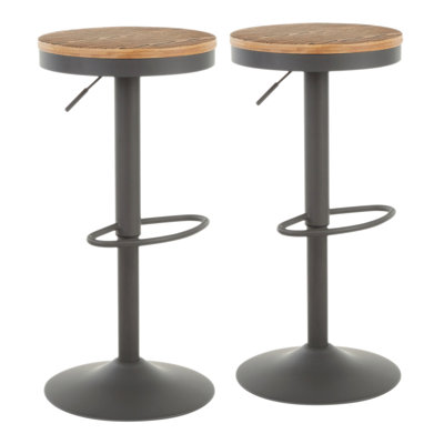 2PC Industrial 360-degree Swivel Adjustable Barstool and Wood-pressed Grain Bamboo,Adjustable Barstool