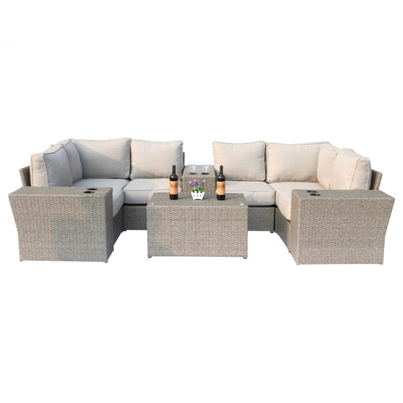 Ensemble modulaire d'extérieur 4 places avec coussins et table entièrement assemblé