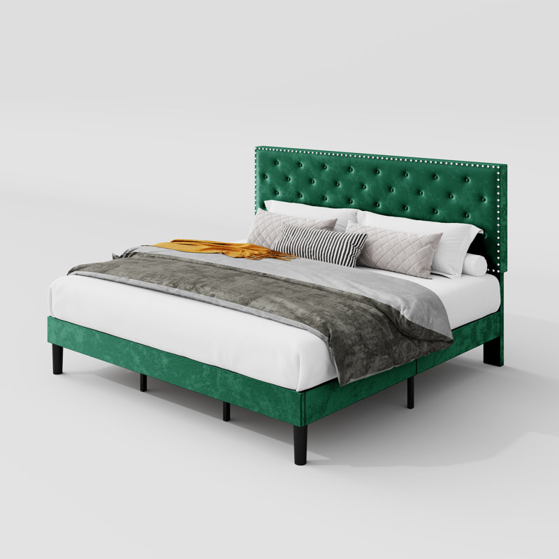 Divino Tufted Upholstered Platform Bed with Adjustable Headboard, King, Gray