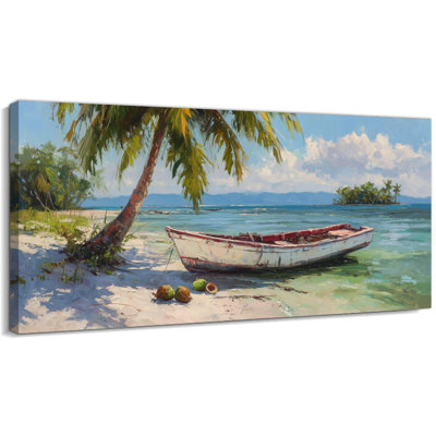  Art mural sur toile de palmier tropical, décor de plage côtière pour le salon au-dessus du canapé, œuvre d'art tendue sur châssis, prête à être suspendue, 20 po x 40 po