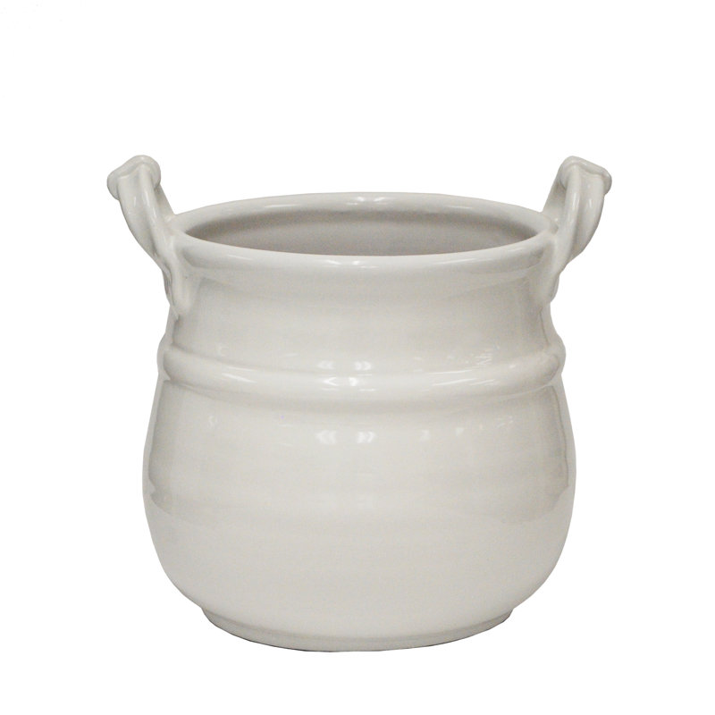 Pot à fleurs en terre cuite Kalyvakia, Blanc, H 12,6 po x l 13 po x P 12 po