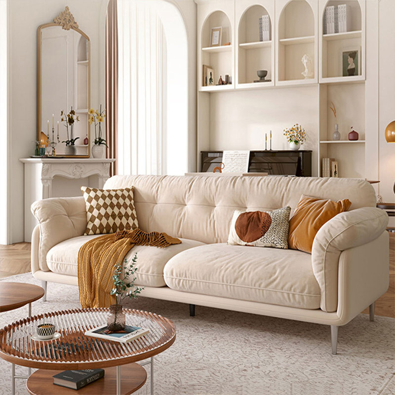 Canapé-coussin standard 86,61 po beige 100% polyester, 86.61"W*37.4"D*34.25"H