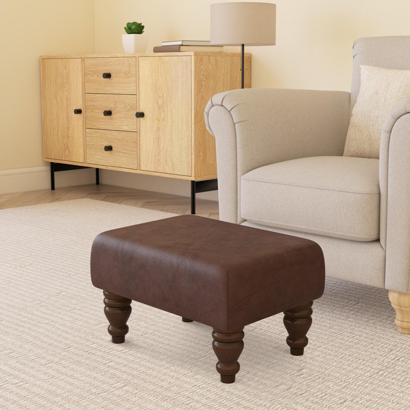 Manufactured Wood Accent Stool, Chestnut Brown, Mahogany, Italian Leather