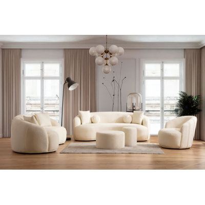 Canapé et causeuse 3 pièces Donna Ivory Boucle 