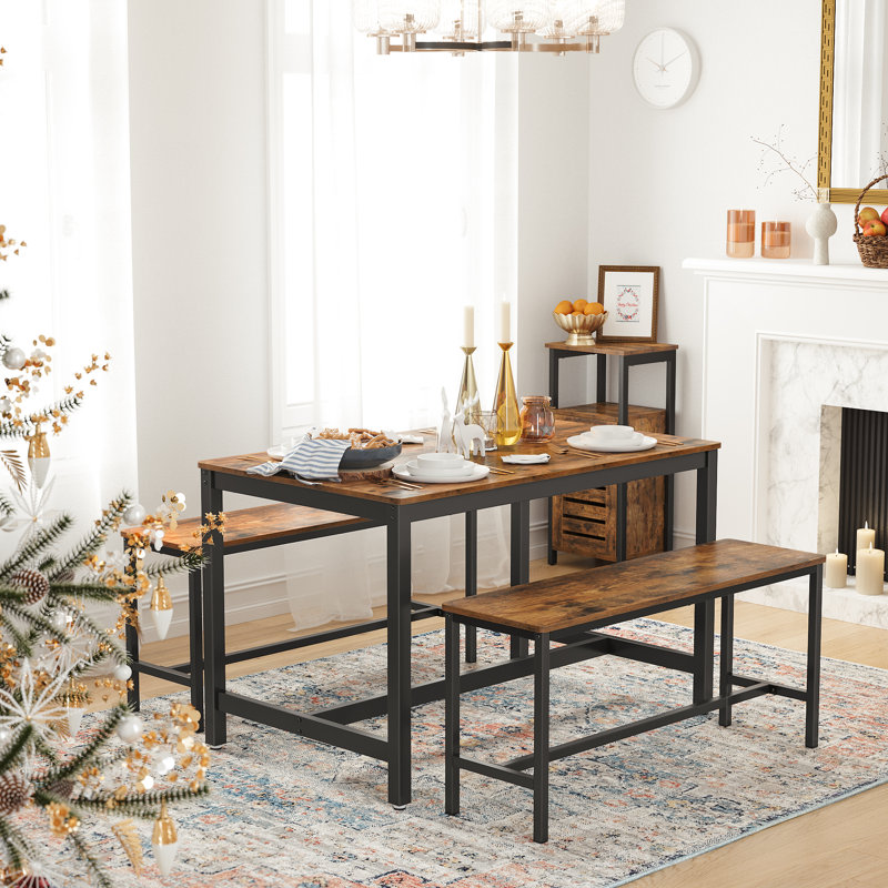 Flovilla Metal Base Dining Table, Rustic Brown