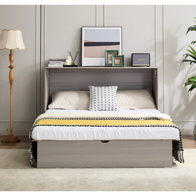 Armoire-lit convertible, gris, avec espace de rangement, matelas et rangement pratique gris, bouchon en mousse souple