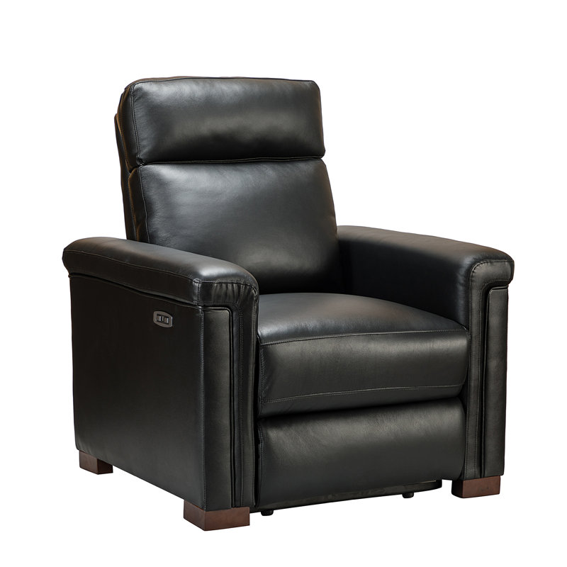 Fauteuil inclinable électrique en cuir véritable l 36,02 po Westdale avec pieds en bois massif, Noir