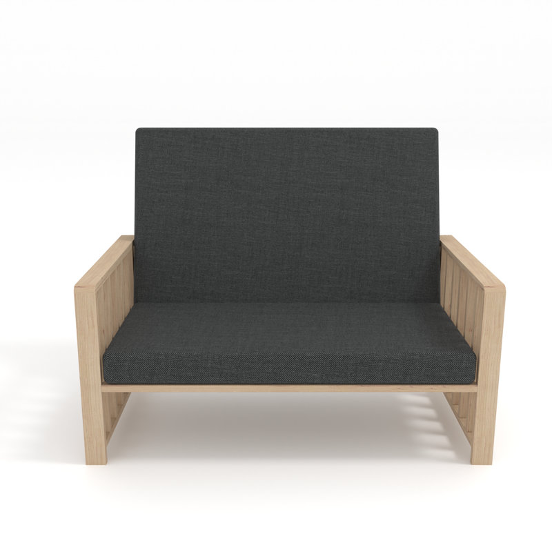Caler 132cm Wide Wood Patio Sofa with Cushions, Beige, Navy