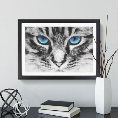 Bright Blue Cat Eyes Painting - Single Picture Frame Print on MDF