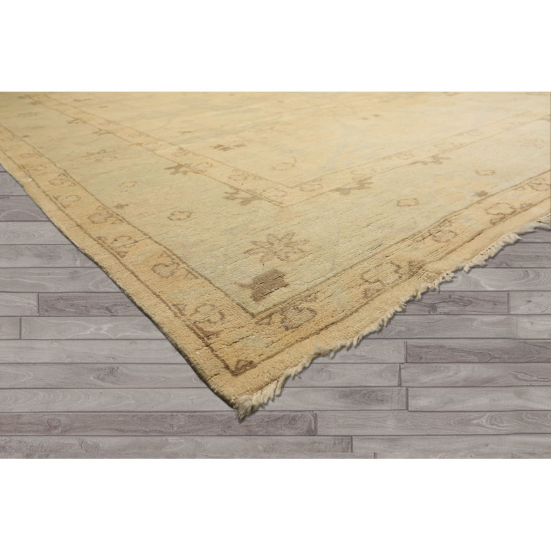 Tapis beige en laine noué à la main 8 pi 10 po x 12 pi 1 po Celadon