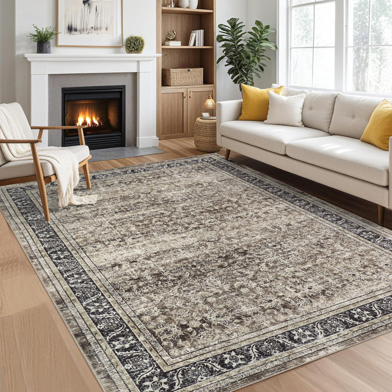 Machine Washable Rug Oriental Style Area Rug Vintage Design Rug Durable Floor Carpet Easy-Cleaning Rug, Rectangle 5' x 7'