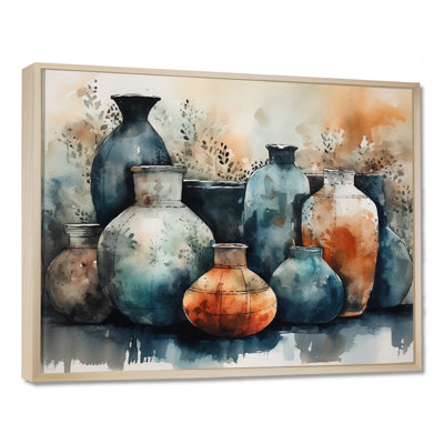 Art mural bleu et orange Kamani - art mural Boho Pottery II