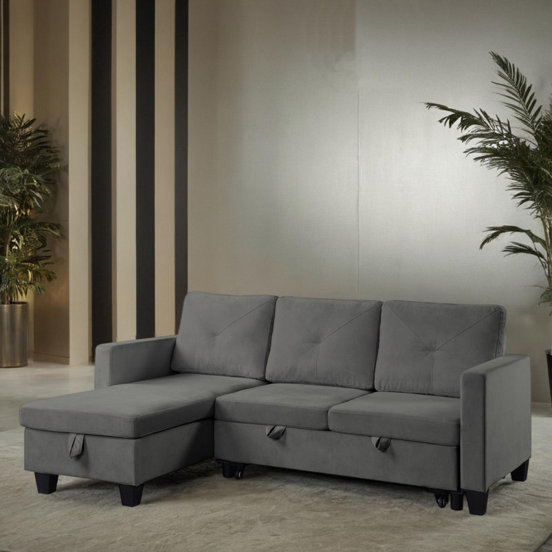 Canapé-lit modulaire 83 po en velours réversible avec rangement, Velours gris foncé