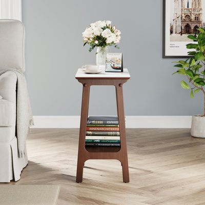 Table d'appoint rétro en ardoise rétro brun rougeâtre avec tablette de rangement, petite table de bout pour le salon, petite maison d'entrée, table de chevet mince, table de bout