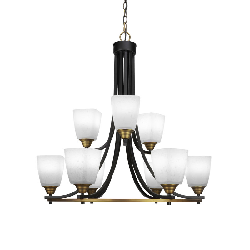 Lustre 9 lumières, Nickel brossé, Blanc