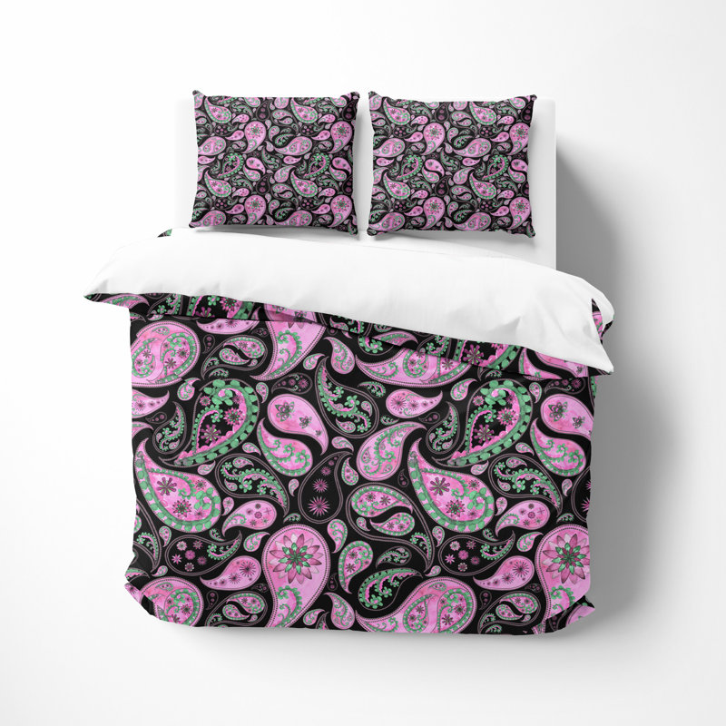 Polyester Paisley and Abstract Duvet Cover Set, King Duvet Cover + 2 King Pillowcases