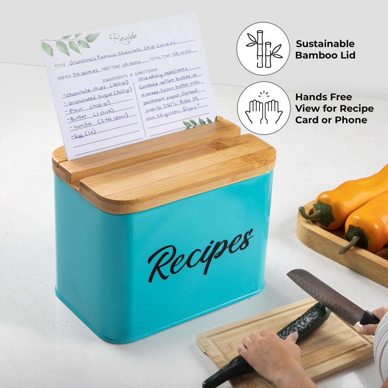 Recipe Box - White - 4"X6" Recipe Cards And Box Set - Durable Recipe Card Box With Thicker Metal - Includes 25 Cards And 10 Dividers