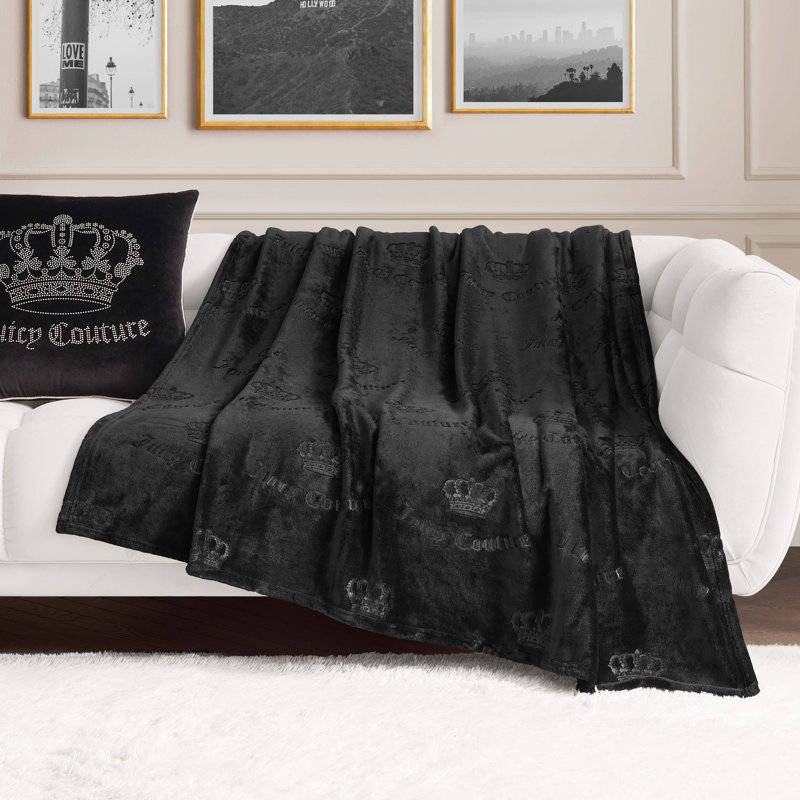 Juicy Couture 60" x 70" Embossed Plush Throw Blankets, Classic Regal Crown