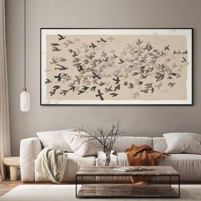 Abstract Bird Flock in Motion Wall Mural Illustrations Extra Large Framed Wall Art Print Decor (Frame Assembly Required)