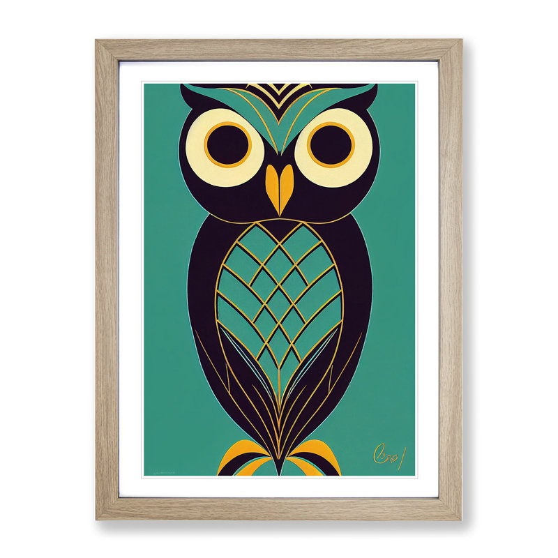 Owl in Technicolour No.2 Abstract - Framed Print, 34cm H x 25cm W x 2cm D, Oak