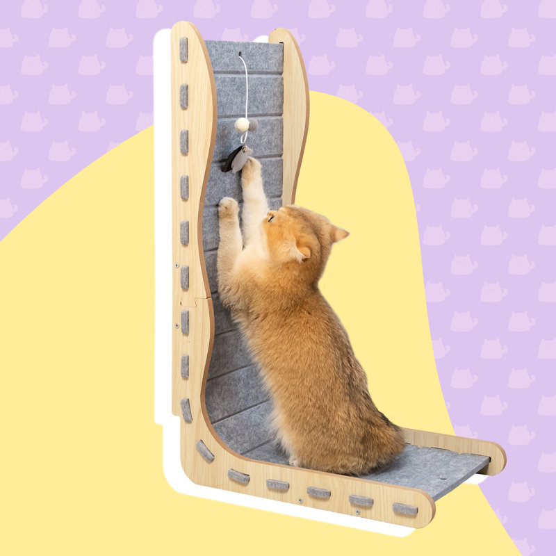 26.8'' Modern L Shape Cat Scratcher, Vertical Cat Scratching Board With Toys, Protecting Furniture Scratching Pad For Indoor Cats