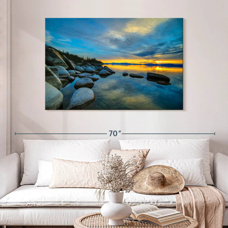 Alvord, lac Tahoe, ciel coucher de soleil, H 32 po x l 48 po