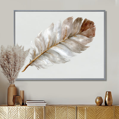 «Brown Watercolor Feather Elegance», impression sur toile encadrée de plumes glam, art mural brun glam