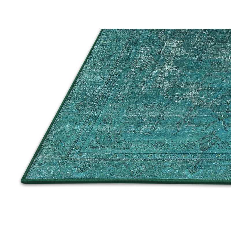 Tapis vert de style oriental, Rectangle 5 pi x 7 pi